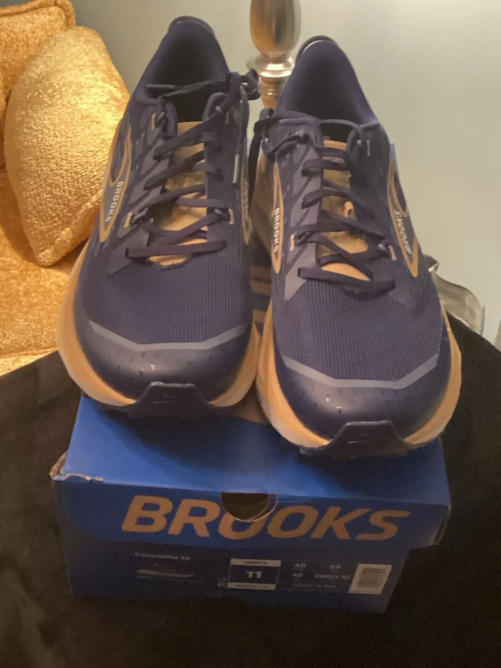 Brooks Men's Athletic Running Shoes - Navy and Tan Accents